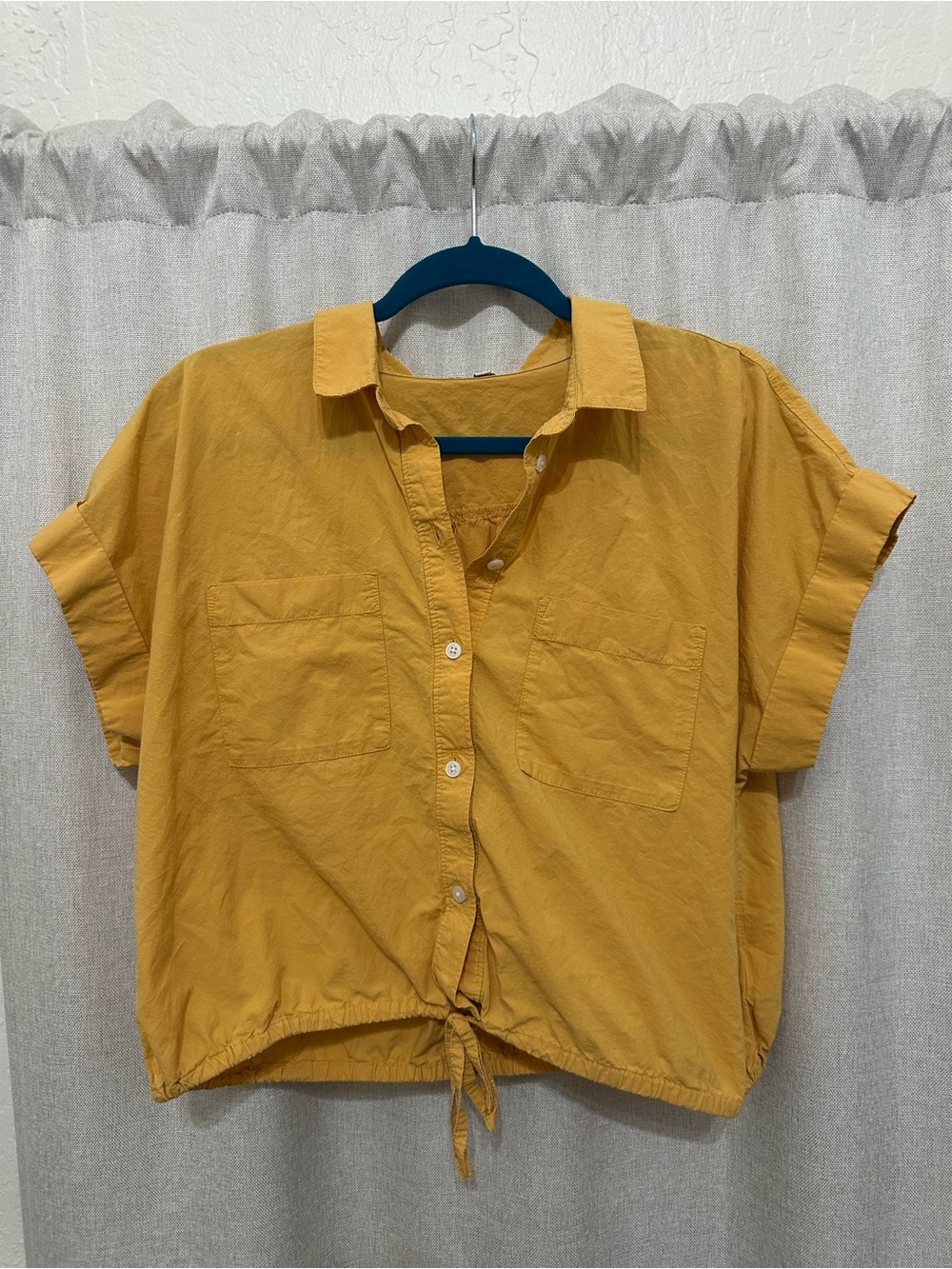 Yellow Madewell poplin button up tie front shirt size Large